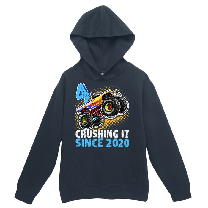 Monster Truck 4 Year Old Boy 4th Birthday Party Born 2020 Urban Pullover Hoodie