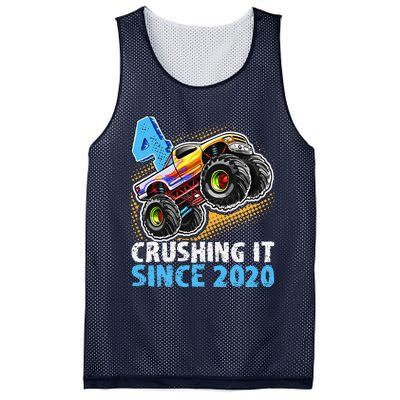 Monster Truck 4 Year Old Boy 4th Birthday Party Born 2020 Mesh Reversible Basketball Jersey Tank