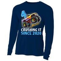 Monster Truck 4 Year Old Boy 4th Birthday Party Born 2020 Cooling Performance Long Sleeve Crew