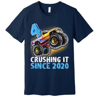 Monster Truck 4 Year Old Boy 4th Birthday Party Born 2020 Premium T-Shirt