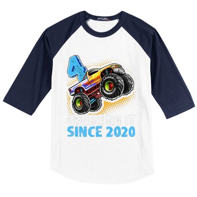 Monster Truck 4 Year Old Boy 4th Birthday Party Born 2020 Baseball Sleeve Shirt