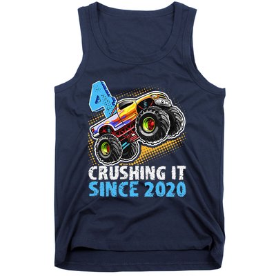 Monster Truck 4 Year Old Boy 4th Birthday Party Born 2020 Tank Top