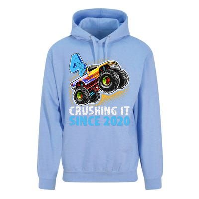 Monster Truck 4 Year Old Boy 4th Birthday Party Born 2020 Unisex Surf Hoodie