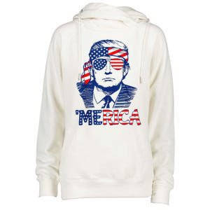 Merica Trump 4th Of July Fun American Flag Design Womens Funnel Neck Pullover Hood