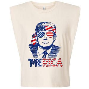 Merica Trump 4th Of July Fun American Flag Design Garment-Dyed Women's Muscle Tee