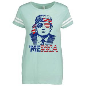 Merica Trump 4th Of July Fun American Flag Design Enza Ladies Jersey Football T-Shirt