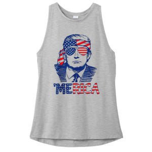 Merica Trump 4th Of July Fun American Flag Design Ladies PosiCharge Tri-Blend Wicking Tank