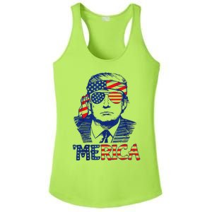 Merica Trump 4th Of July Fun American Flag Design Ladies PosiCharge Competitor Racerback Tank