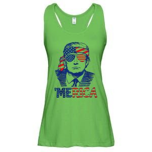 Merica Trump 4th Of July Fun American Flag Design Ladies Essential Flowy Tank