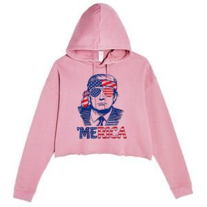 Merica Trump 4th Of July Fun American Flag Design Crop Fleece Hoodie