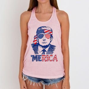 Merica Trump 4th Of July Fun American Flag Design Women's Knotted Racerback Tank