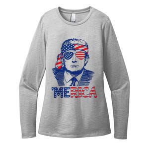 Merica Trump 4th Of July Fun American Flag Design Womens CVC Long Sleeve Shirt