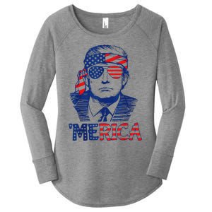 Merica Trump 4th Of July Fun American Flag Design Women's Perfect Tri Tunic Long Sleeve Shirt