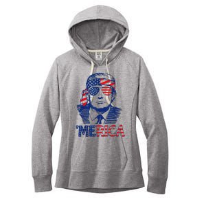 Merica Trump 4th Of July Fun American Flag Design Women's Fleece Hoodie