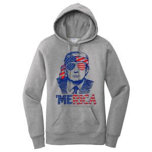 Merica Trump 4th Of July Fun American Flag Design Women's Pullover Hoodie