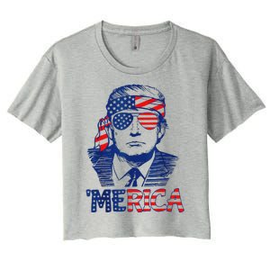 Merica Trump 4th Of July Fun American Flag Design Women's Crop Top Tee