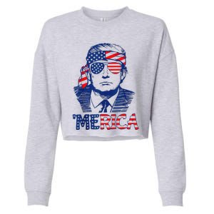 Merica Trump 4th Of July Fun American Flag Design Cropped Pullover Crew