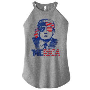 Merica Trump 4th Of July Fun American Flag Design Women's Perfect Tri Rocker Tank