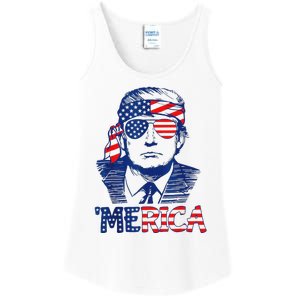 Merica Trump 4th Of July Fun American Flag Design Ladies Essential Tank