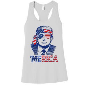 Merica Trump 4th Of July Fun American Flag Design Women's Racerback Tank