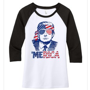 Merica Trump 4th Of July Fun American Flag Design Women's Tri-Blend 3/4-Sleeve Raglan Shirt