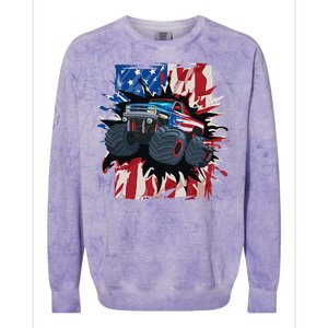 Monster Truck 4th Of July American Flag Usa Colorblast Crewneck Sweatshirt