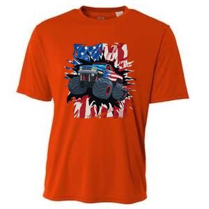 Monster Truck 4th Of July American Flag Usa Cooling Performance Crew T-Shirt