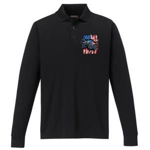 Monster Truck 4th Of July American Flag Usa Performance Long Sleeve Polo