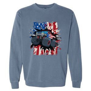 Monster Truck 4th Of July American Flag Usa Garment-Dyed Sweatshirt