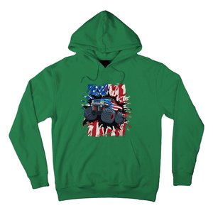 Monster Truck 4th Of July American Flag Usa Hoodie