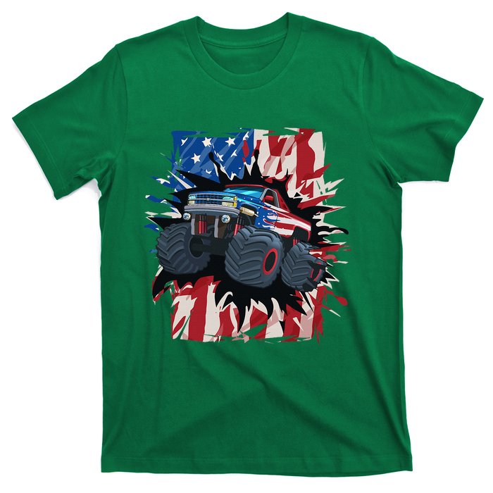 Monster Truck 4th Of July American Flag Usa T-Shirt