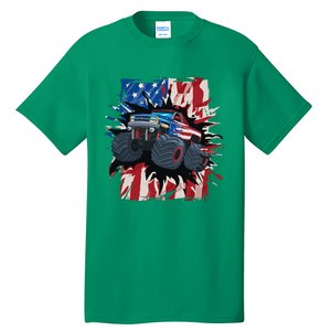 Monster Truck 4th Of July American Flag Usa Tall T-Shirt