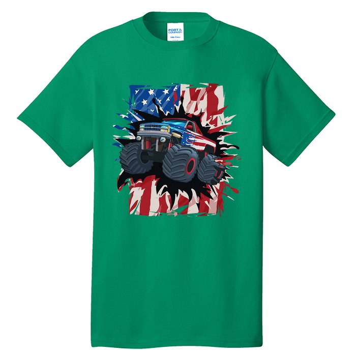 Monster Truck 4th Of July American Flag Usa Tall T-Shirt