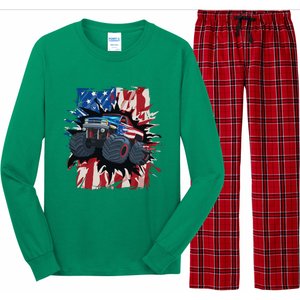 Monster Truck 4th Of July American Flag Usa Long Sleeve Pajama Set