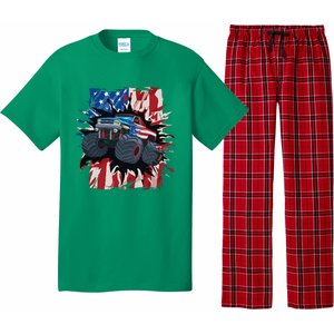 Monster Truck 4th Of July American Flag Usa Pajama Set