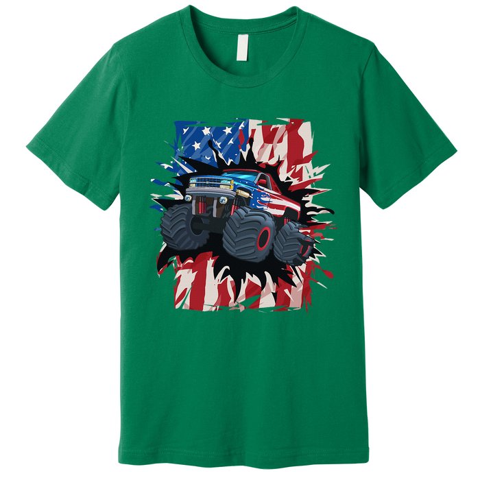 Monster Truck 4th Of July American Flag Usa Premium T-Shirt