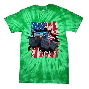 Monster Truck 4th Of July American Flag Usa Tie-Dye T-Shirt