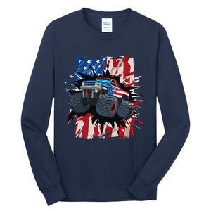 Monster Truck 4th Of July American Flag Usa Tall Long Sleeve T-Shirt