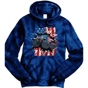 Monster Truck 4th Of July American Flag Usa Tie Dye Hoodie