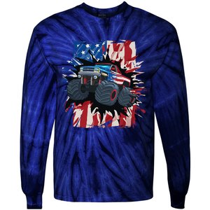 Monster Truck 4th Of July American Flag Usa Tie-Dye Long Sleeve Shirt