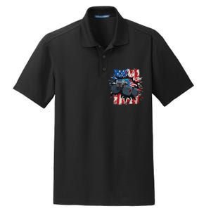 Monster Truck 4th Of July American Flag USA Dry Zone Grid Polo