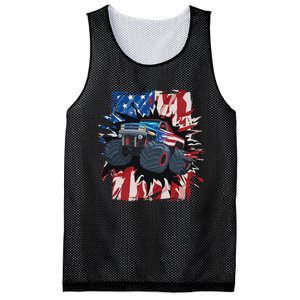 Monster Truck 4th Of July American Flag USA Mesh Reversible Basketball Jersey Tank