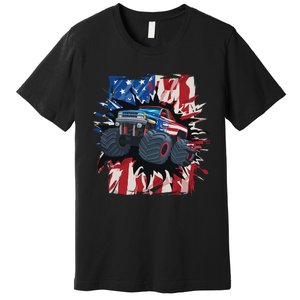 Monster Truck 4th Of July American Flag USA Premium T-Shirt