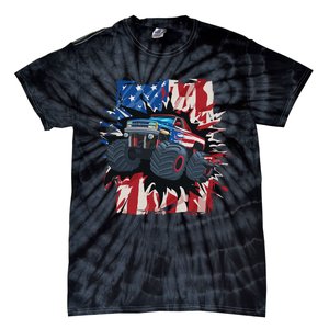 Monster Truck 4th Of July American Flag USA Tie-Dye T-Shirt