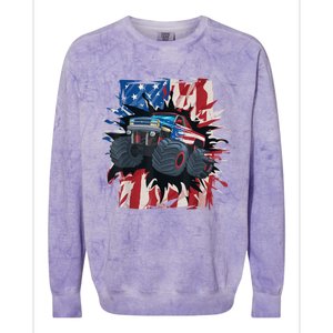 Monster Truck 4th Of JulyBoy American Flag Men USA Colorblast Crewneck Sweatshirt