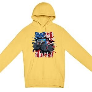 Monster Truck 4th Of JulyBoy American Flag Men USA Premium Pullover Hoodie