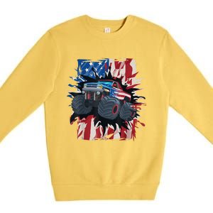 Monster Truck 4th Of JulyBoy American Flag Men USA Premium Crewneck Sweatshirt