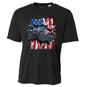 Monster Truck 4th Of JulyBoy American Flag Men USA Cooling Performance Crew T-Shirt