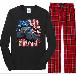 Monster Truck 4th Of JulyBoy American Flag Men USA Long Sleeve Pajama Set