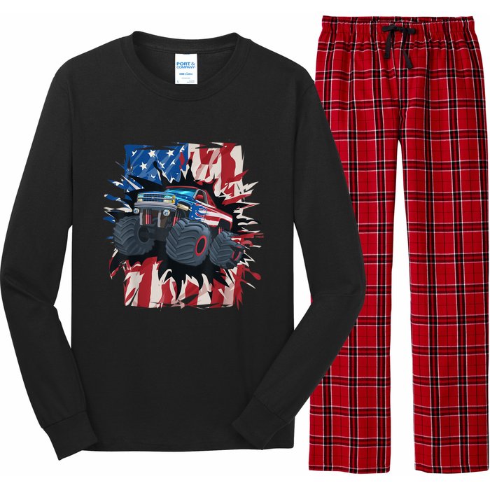 Monster Truck 4th Of JulyBoy American Flag Men USA Long Sleeve Pajama Set